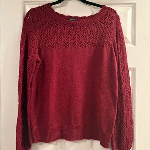 RW&CO Red Crew Neck Sweater with Decorative Knit Pattern